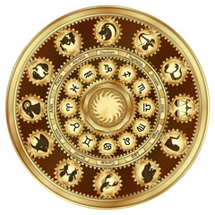 Zodiac signs in the form of a gear mechanism. Isolated object on white background.