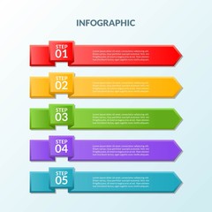 Infographic template of flag 5 steps or workflow diagram