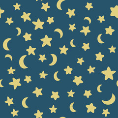 vector color blue dark sky moon star seamless pattern doodle scandinavian style childish design for textile paper