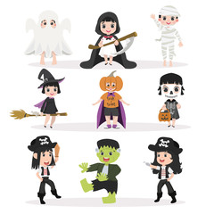 Funny kid Halloween character set