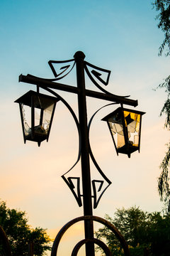 Old Vintage Streetlight With Broken Glass