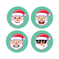 Vector cartoon simple flat line Santa Claus emoji set