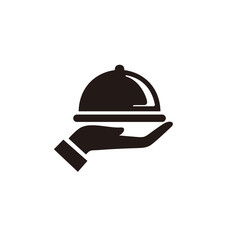 Hand holding food tray icon symbol