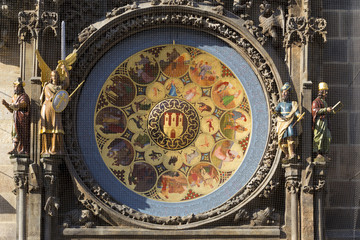Historical medieval astronomical Clock in Prague on Old Town Hall , Czech Republic