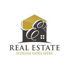Letter E home initial logo template