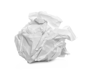 White crumpled paper ball isolated on white background