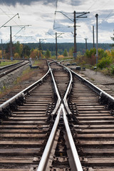 railway switch at the fork in the tracks