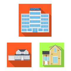Vector design of building and front icon. Set of building and roof stock symbol for web.