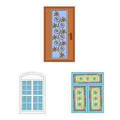 Vector design of door and front symbol. Set of door and wooden stock symbol for web.