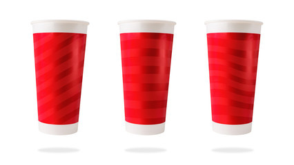 Red paper cup and stripes line design on isolated background with clipping path.