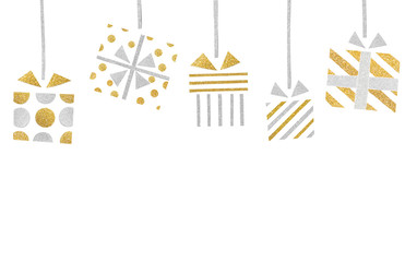 Gift boxes hanging paper cut on white background - isolated