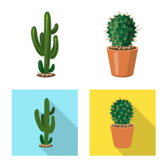 Vector illustration of cactus and pot icon. Collection of cactus and cacti stock vector illustration.