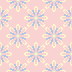 Floral seamless background. Pink, blue and yellow flower pattern