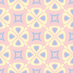 Floral pale pink seamless pattern with blue and beige designs