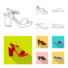 Vector illustration of footwear and woman logo. Set of footwear and foot stock vector illustration.