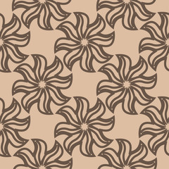 Brown floral seamless pattern on beige background