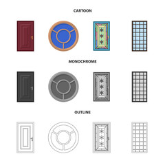 Isolated object of door and front sign. Collection of door and wooden stock vector illustration.