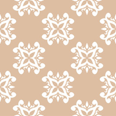 White floral seamless pattern on beige background