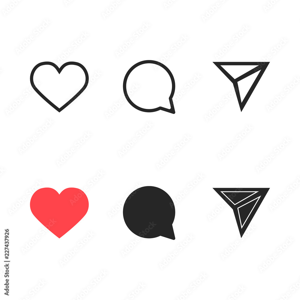Poster set of heart, comment and message icons