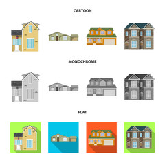 Vector illustration of building and front sign. Set of building and roof stock vector illustration.