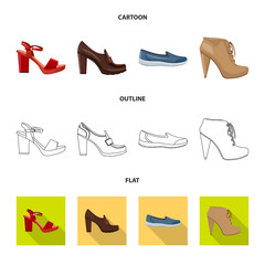 Vector design of footwear and woman icon. Collection of footwear and foot stock symbol for web.