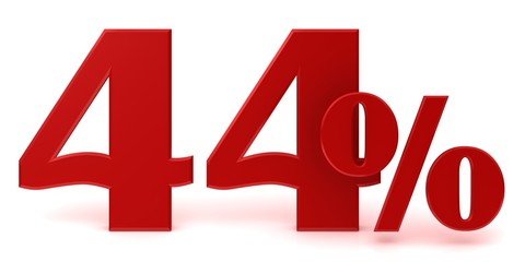 sale discount 44 % off price reduction offer percent sign percentage icon interest rate symbol red 3d render graphic label tag isolated on white background