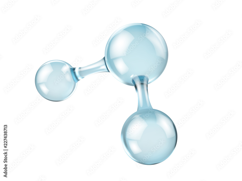 Wall mural glass molecule model. reflective and refractive abstract molecular shape isolated on white backgroun