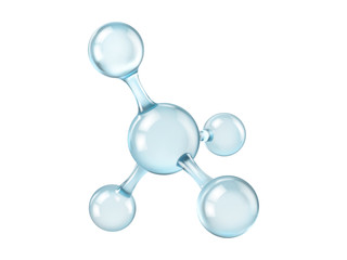 Glass molecule model. Reflective and refractive abstract molecular shape isolated on white background. Vector illustration - obrazy, fototapety, plakaty