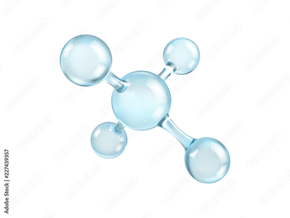 Wall mural glass molecule model. reflective and refractive abstract molecular shape isolated on white backgroun