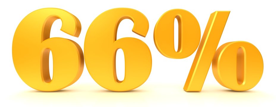 discount sale label 66 % percent sign percentage golden 3d rendering graphic