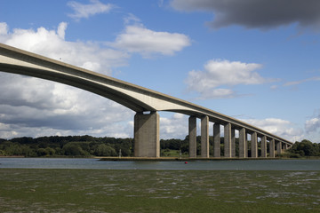 Orwell Bridge, Ipswich, Suffolk, England against a blue sky - Powered by Adobe