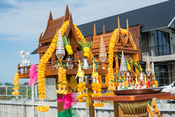 Thai outdoor spirit house shrine.Thai tradition