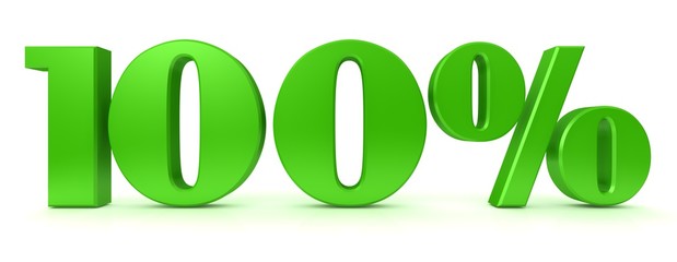 100 % percentage percent sign per cent symbol green 3d render graphic icon