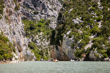 People kayaking in Canyon Verdon (Provence, France).