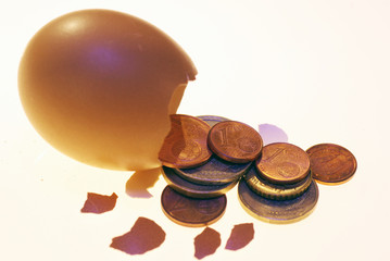 coins dropped from the eggshell