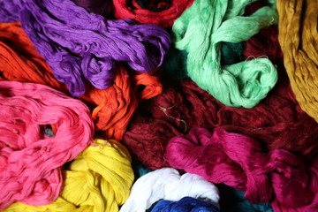 Colorful silk thread bundle, ready for fabric production