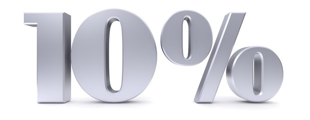 10 % percent sign 3d silver discount sale sign interest rate symbol savings price reduction tag label isolated