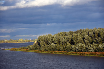 The Volga and the Oka rivers in Nizhny Novgorod, Russia. Blue sky background.