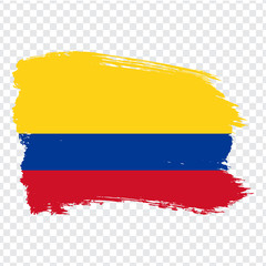 Flag Colombia, brush stroke background.  Flag of  Colombia on transparent background. Stock vector.  Flag for your web site design, logo, app, UI. Vector illustration EPS10.