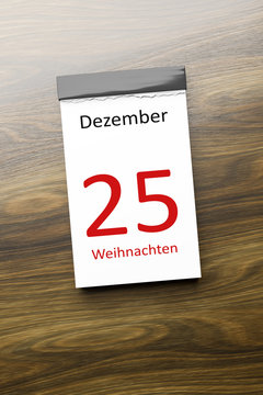 a calendar the 25th of December Christmas text in german language