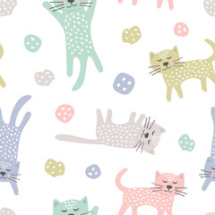 Modèle sans couture enfantin avec des chats. Texture créative pour le tissu