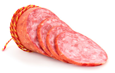 Sliced sausages isolated.