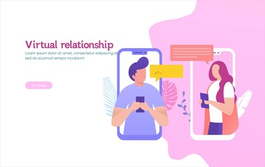 People chatting in the smartphone screen, virtual relationship vector illustration concept ,  can use for, landing page, template, ui, web, mobile app, poster, banner, flyer