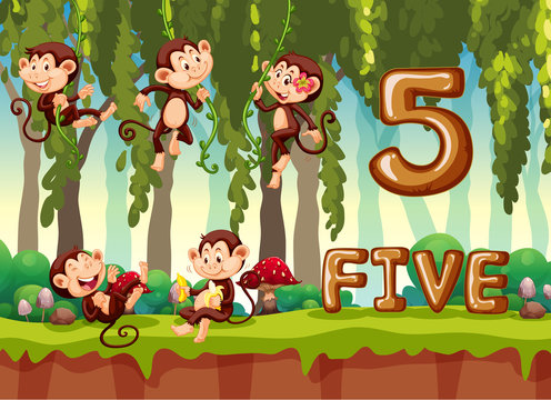 Five monkey in the jungle