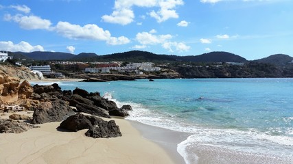 The view on beach Cala Tarida on Ibiza