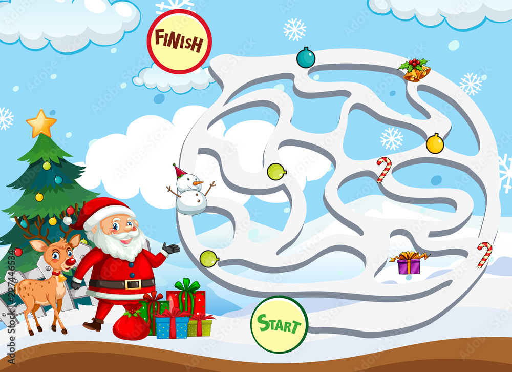 Wall mural christmas maze game template