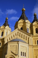 Fototapeta na wymiar Architecture of Nizhny Novgorod, Russia. Saint Alexander Nevsky cathedral. Popular landmark.
