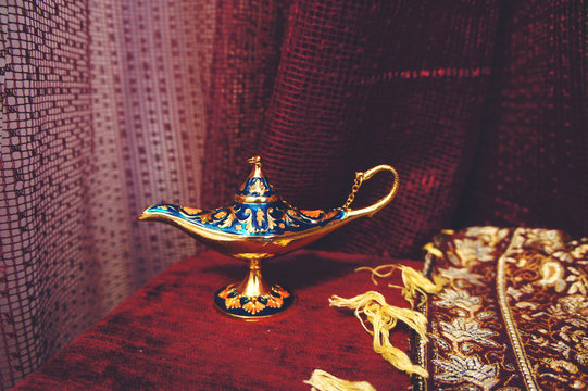Small Antique Aladdin Lamp. Macro 