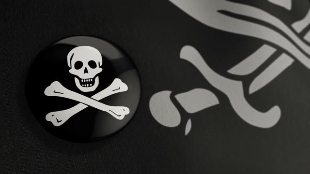 Animation waving of colorful pin with flag of Pirates. Animation of seamless loop.