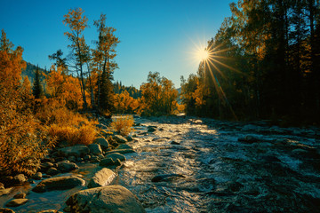 Obraz premium Autumn on the river. Altai. Kazakhstan.